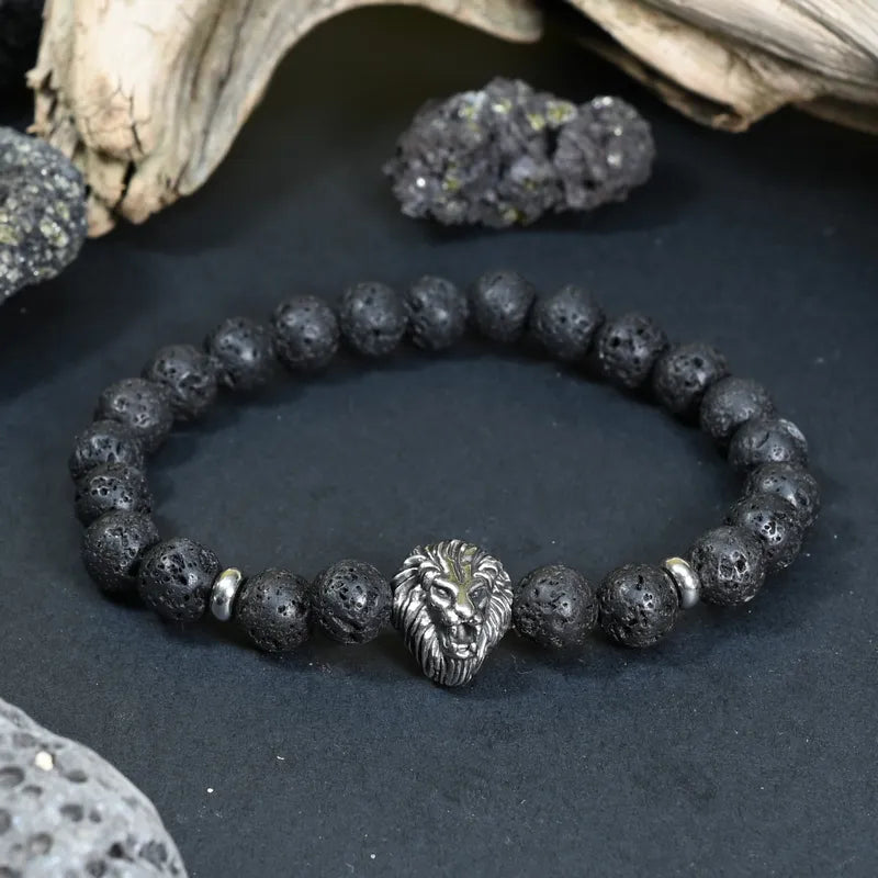 Bracelet Homme Pierre de Lave - Puissance, Ancrage & Leadership Lion