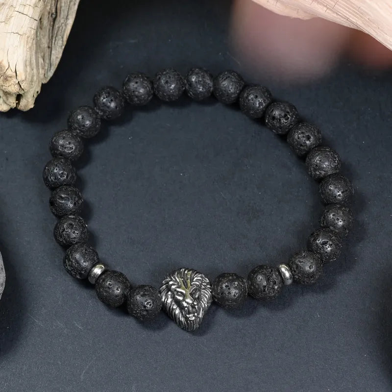 Bracelet Homme Pierre de Lave - Puissance, Ancrage & Leadership Lion