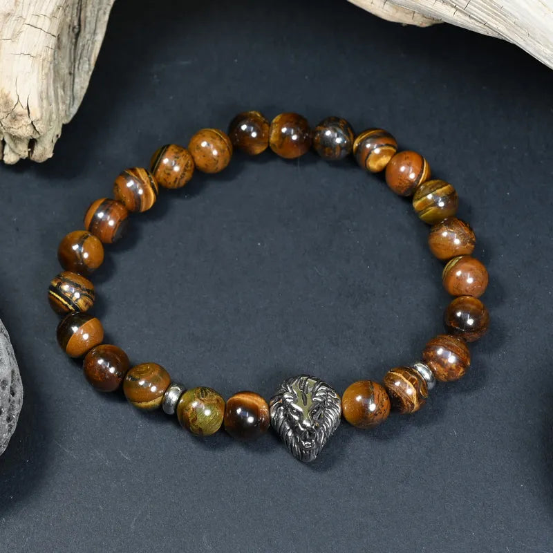Bracelet Homme Oeil de Tigre - Confiance, Courage & Leadership Lion