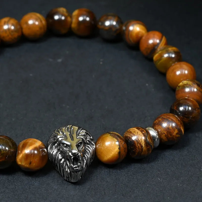 Bracelet Homme Oeil de Tigre - Confiance, Courage & Leadership Lion