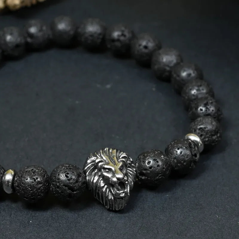 Bracelet Homme Pierre de Lave - Puissance, Ancrage & Leadership Lion