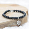 Bracelet "Force Mentale" en Agate Noire (Cœur en Quartz)
