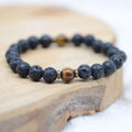 Bracelet "Protection et Confiance" en Oeil-de-Tigre & Pierre de Lave Intercalaires Bronze