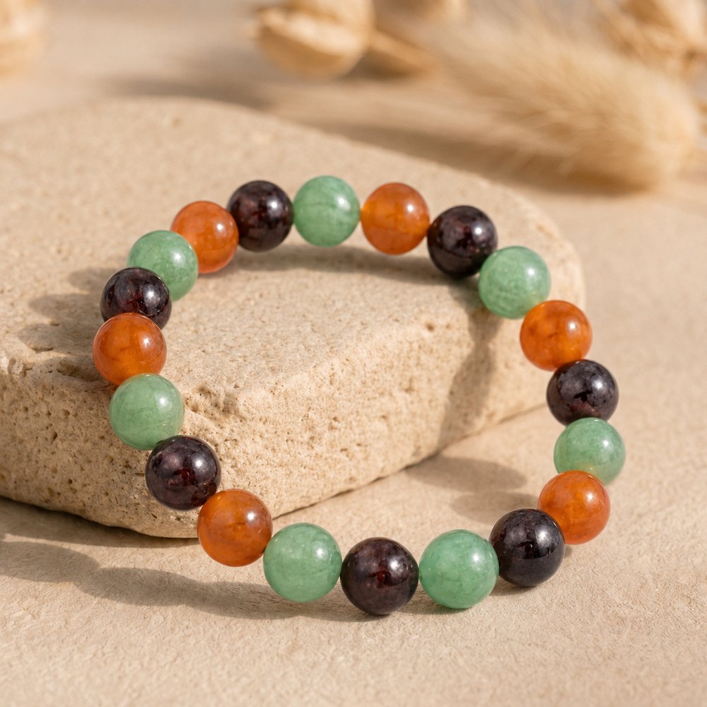 Bracelet "Énergie" Mix en Grenat, Cornaline et Aventurine Verte