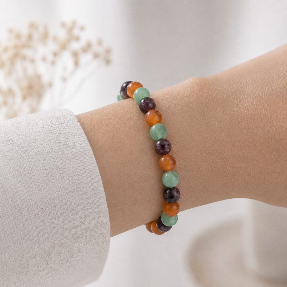 Bracelet "Énergie" Mix en Grenat, Cornaline et Aventurine Verte