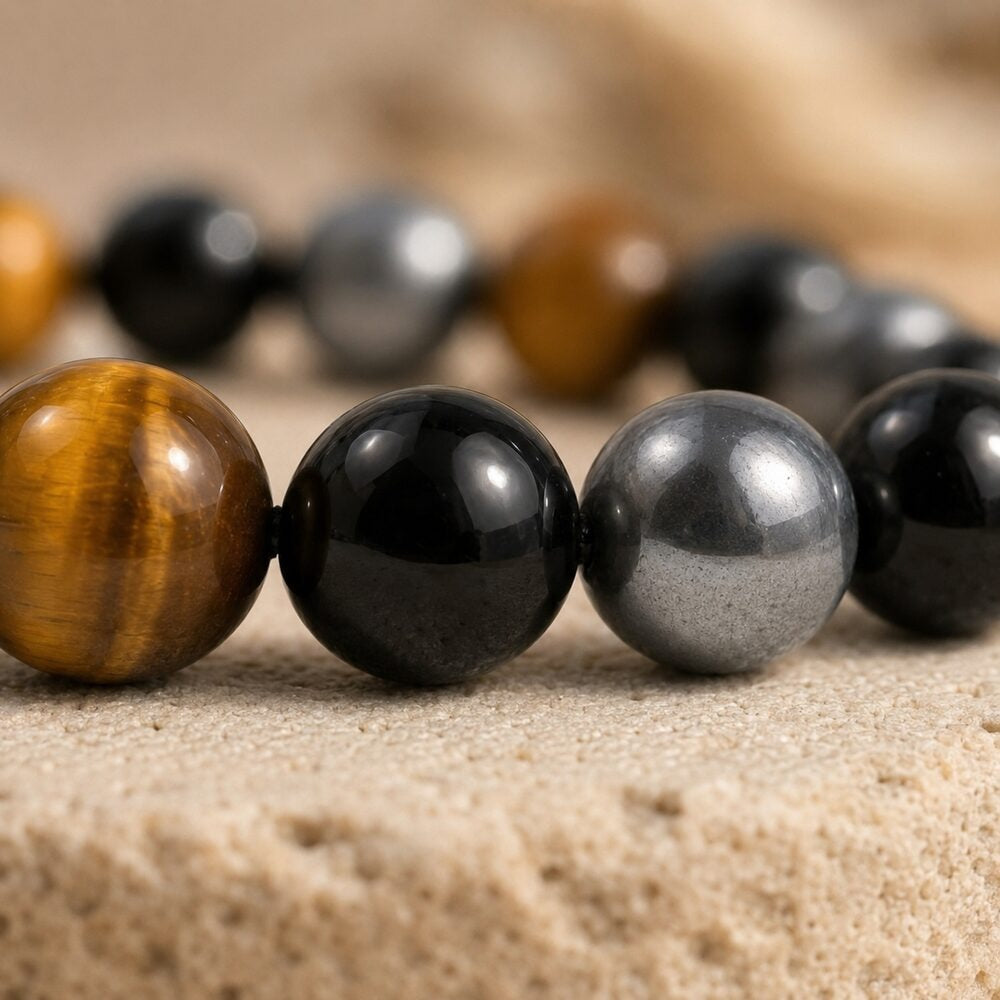 Bracelet "Protection Triple" en Hematite, Oeil-de-Tigre et Obsidienne