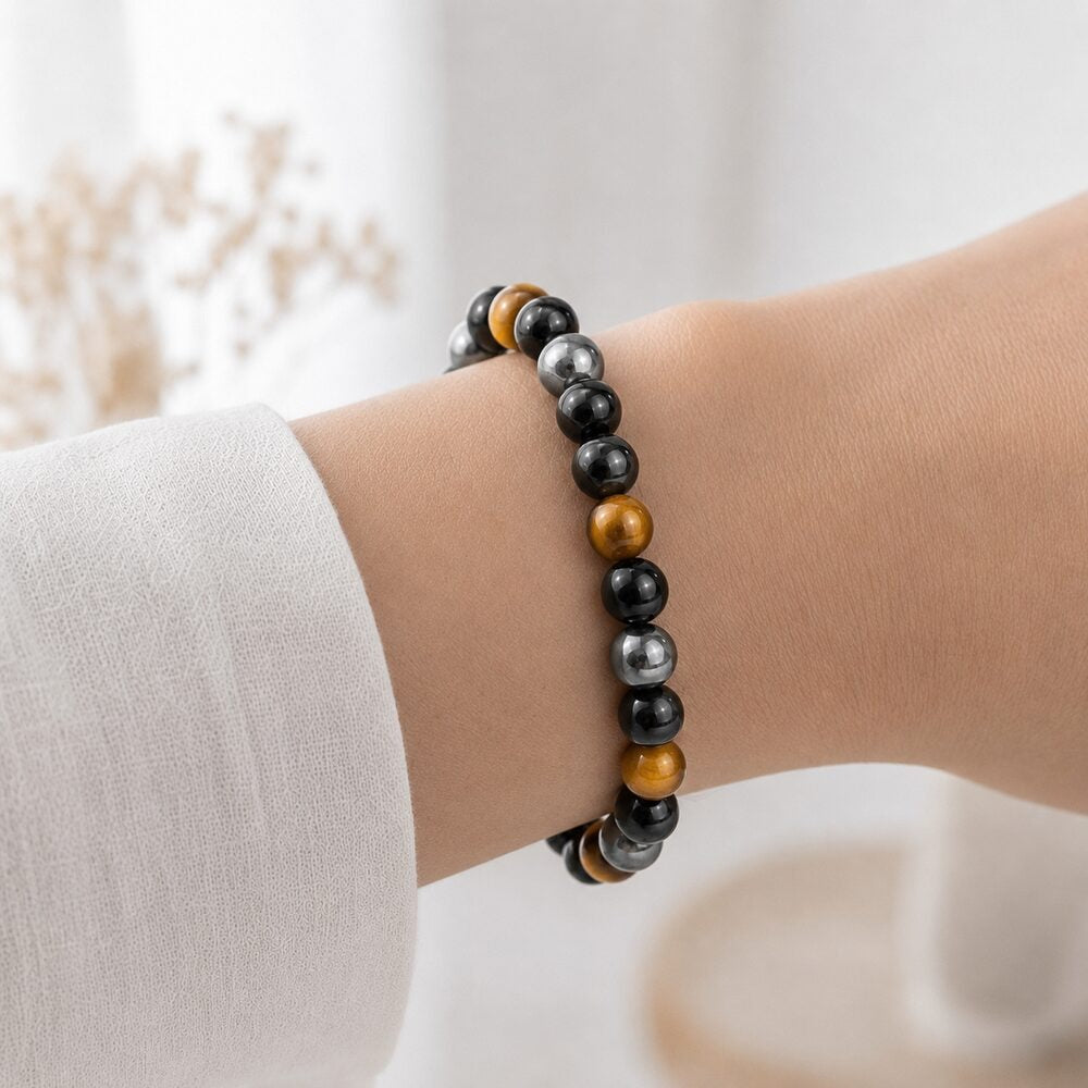 Bracelet "Protection Triple" en Hematite, Oeil-de-Tigre et Obsidienne
