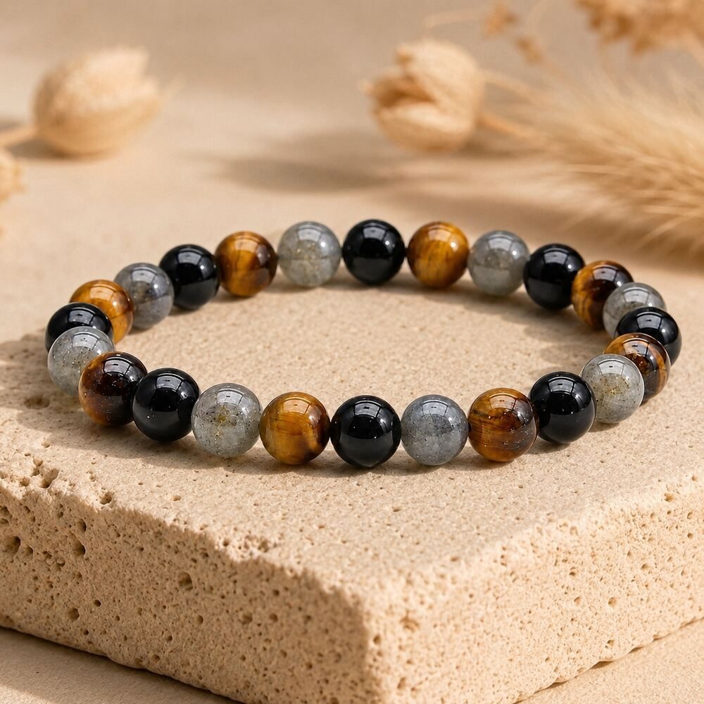 Bracelet "Confiance et Protection" Mix en Labradorite, Œil de Tigre & Tourmaline Noire