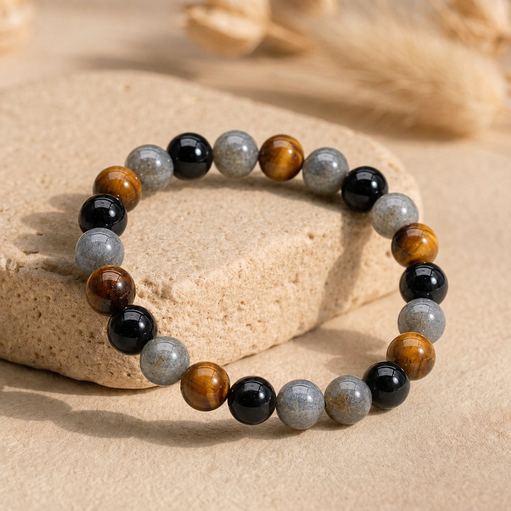 Bracelet "Confiance et Protection" Mix en Labradorite, Œil de Tigre & Tourmaline Noire