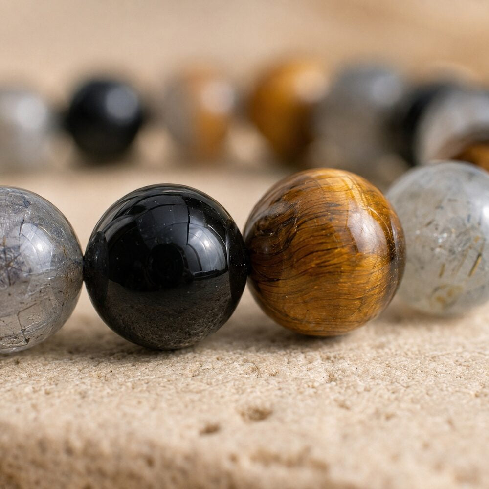 Bracelet "Confiance et Protection" Mix en Labradorite, Œil de Tigre & Tourmaline Noire
