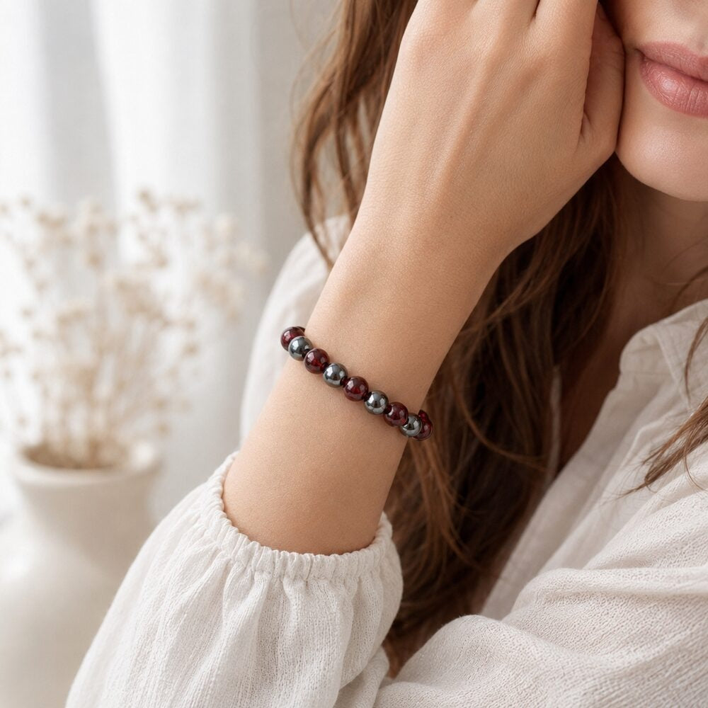 Bracelet "Énergie" Mix en Grenat & Hématite