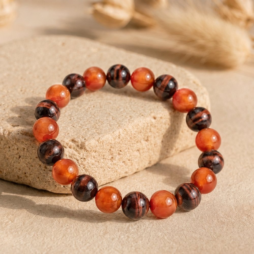 Bracelet "Confiance en soi" Mix en Oeil de Taureau & Cornaline