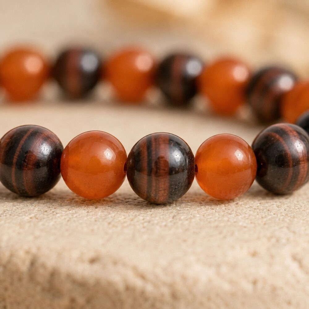 Bracelet "Confiance en soi" Mix en Oeil de Taureau & Cornaline