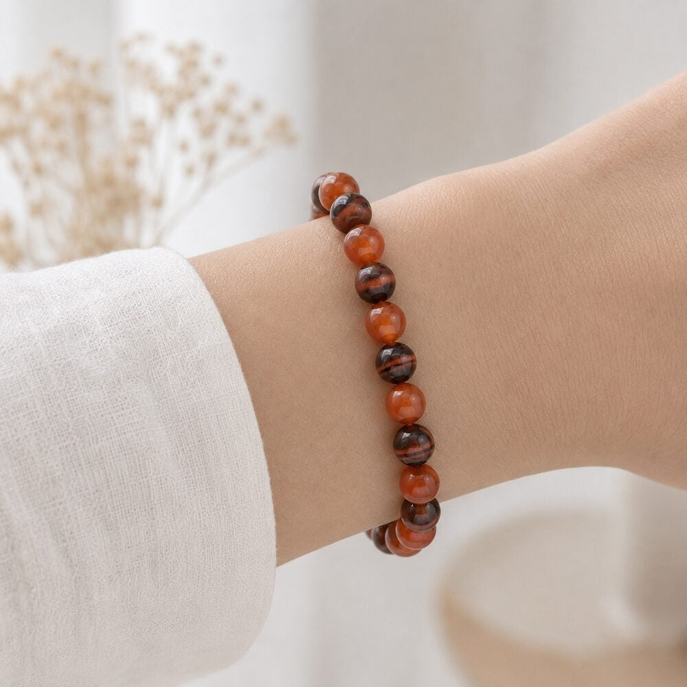 Bracelet "Confiance en soi" Mix en Oeil de Taureau & Cornaline
