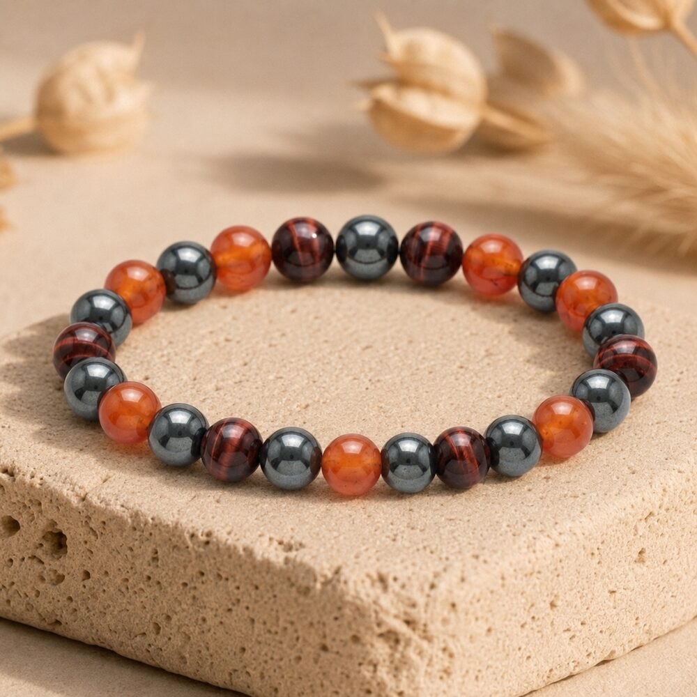 Bracelet "Confiance en soi" Mix en Hématite, Oeil de Taureau & Cornaline