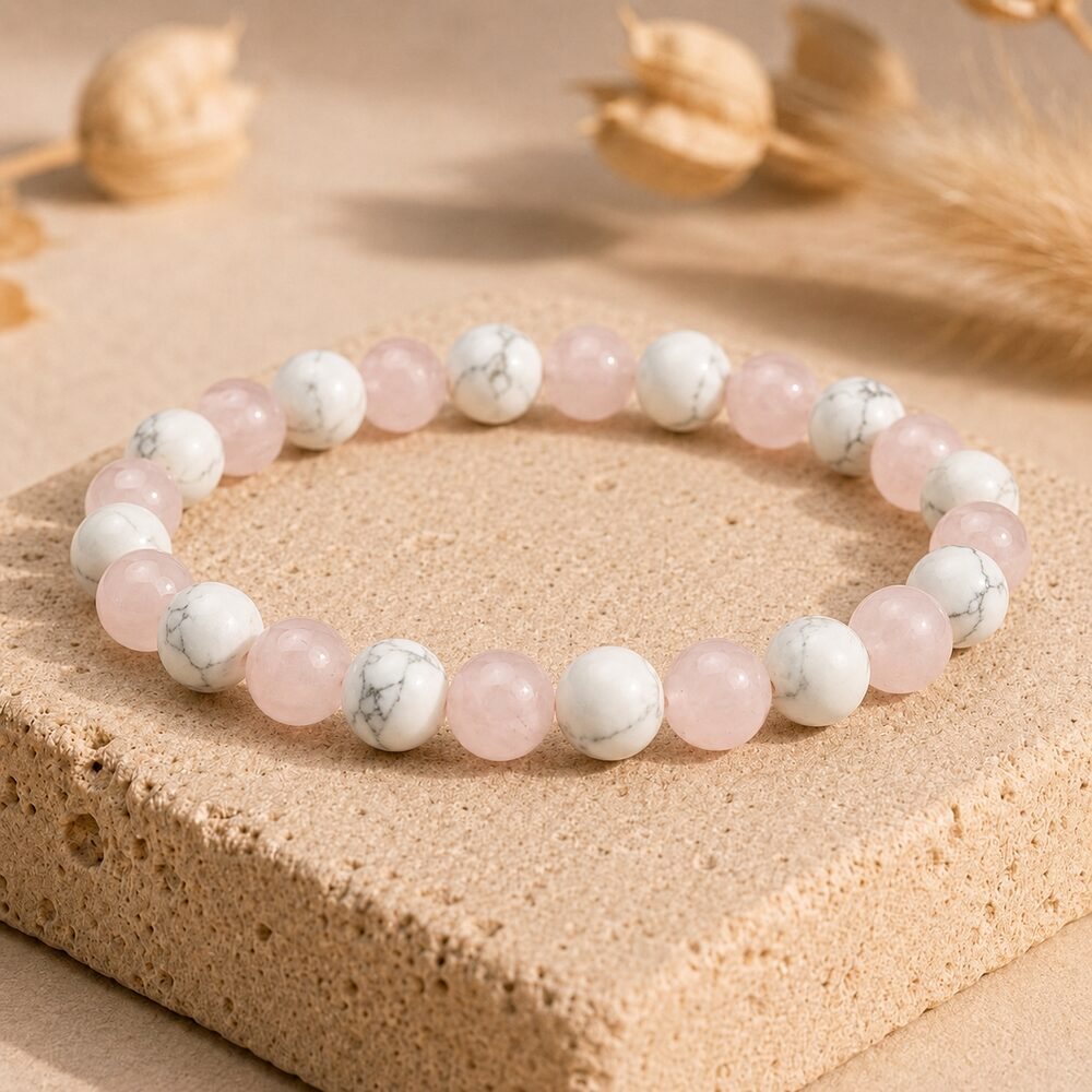 Bracelet "Anti-Stress" Mix en Howlite & Quartz Rose
