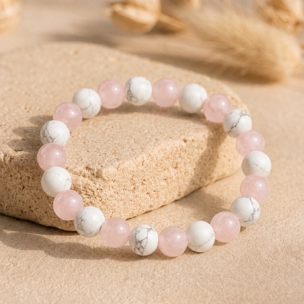 Bracelet "Anti-Stress" Mix en Howlite & Quartz Rose