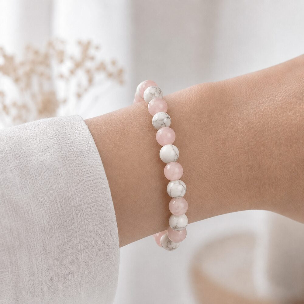 Bracelet "Anti-Stress" Mix en Howlite & Quartz Rose