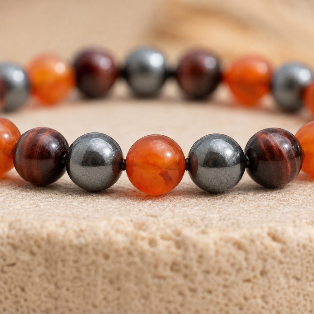 Bracelet "Confiance en soi" Mix en Hématite, Oeil de Taureau & Cornaline