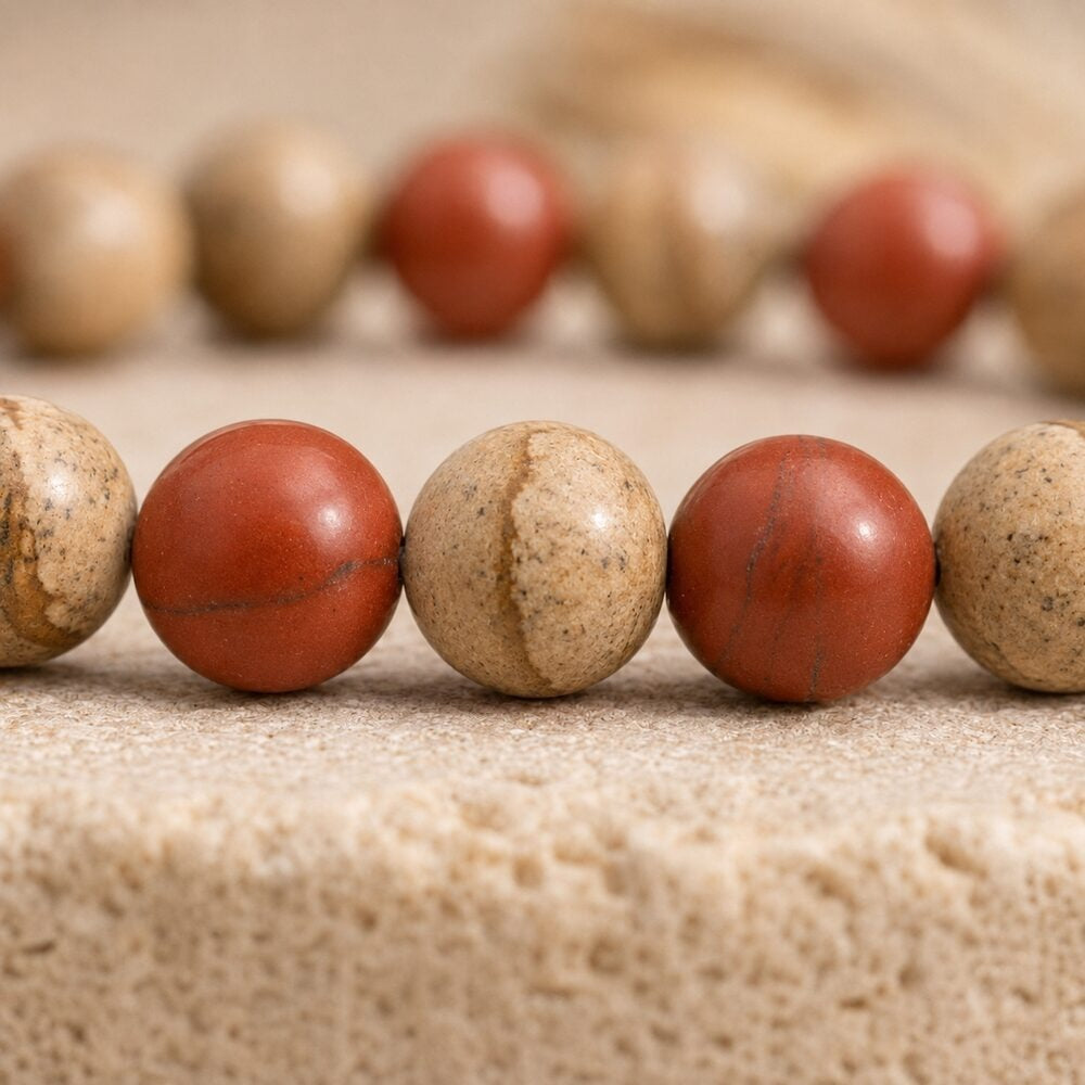 Bracelet "Articulations" Mix en Jaspe Rouge & Jaspe Paysage