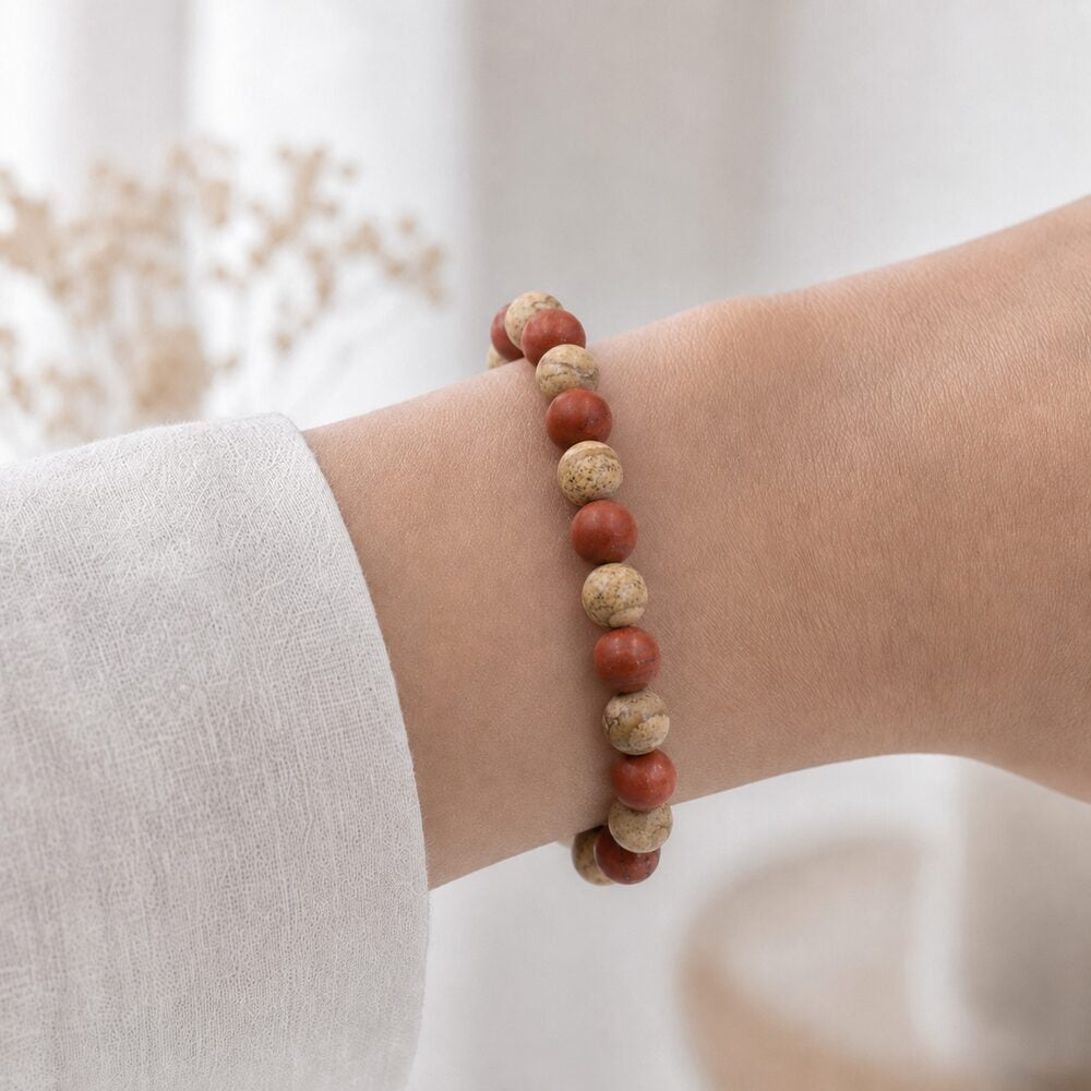 Bracelet "Articulations" Mix en Jaspe Rouge & Jaspe Paysage