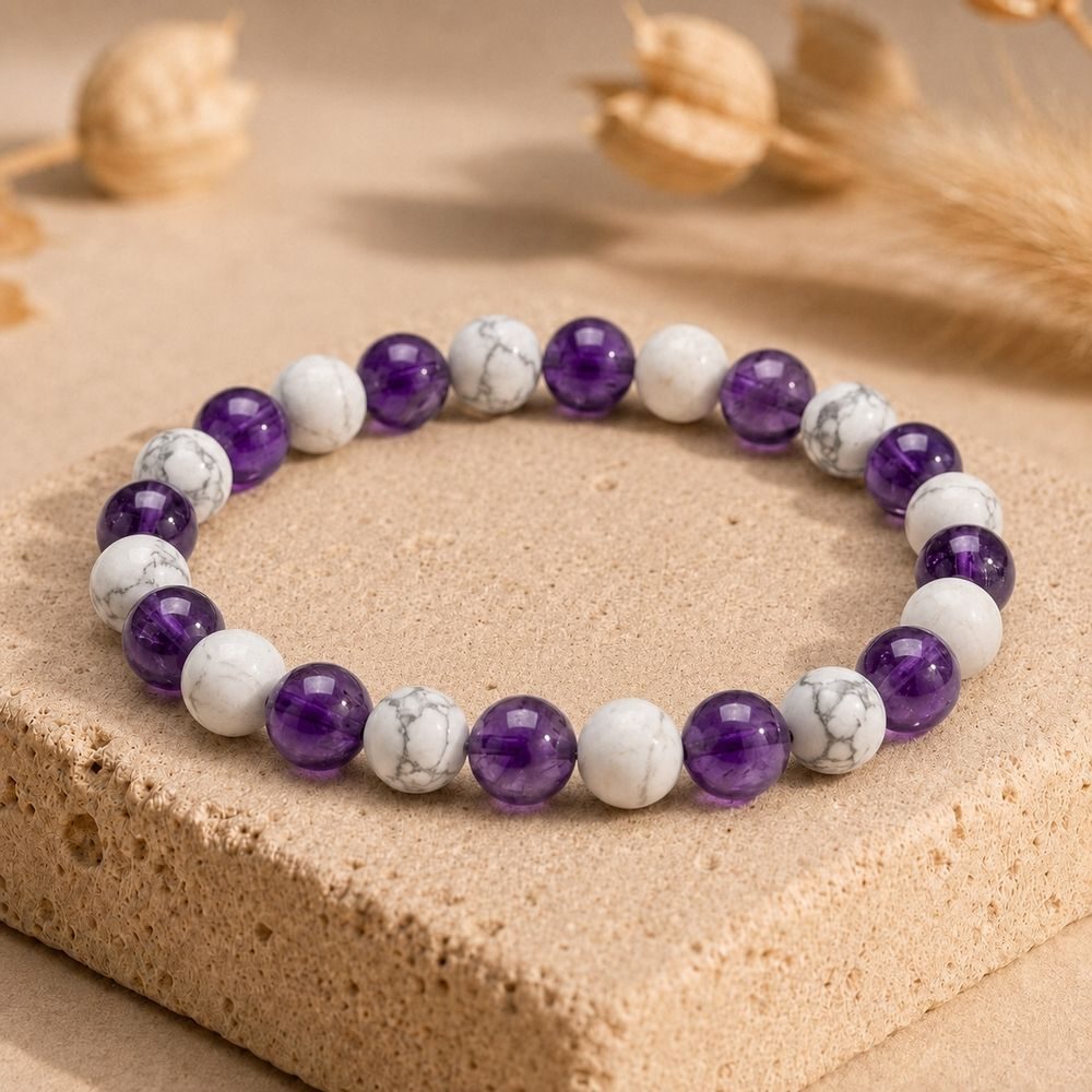 Bracelet "Anti-douleurs" en Howlite et Améthyste