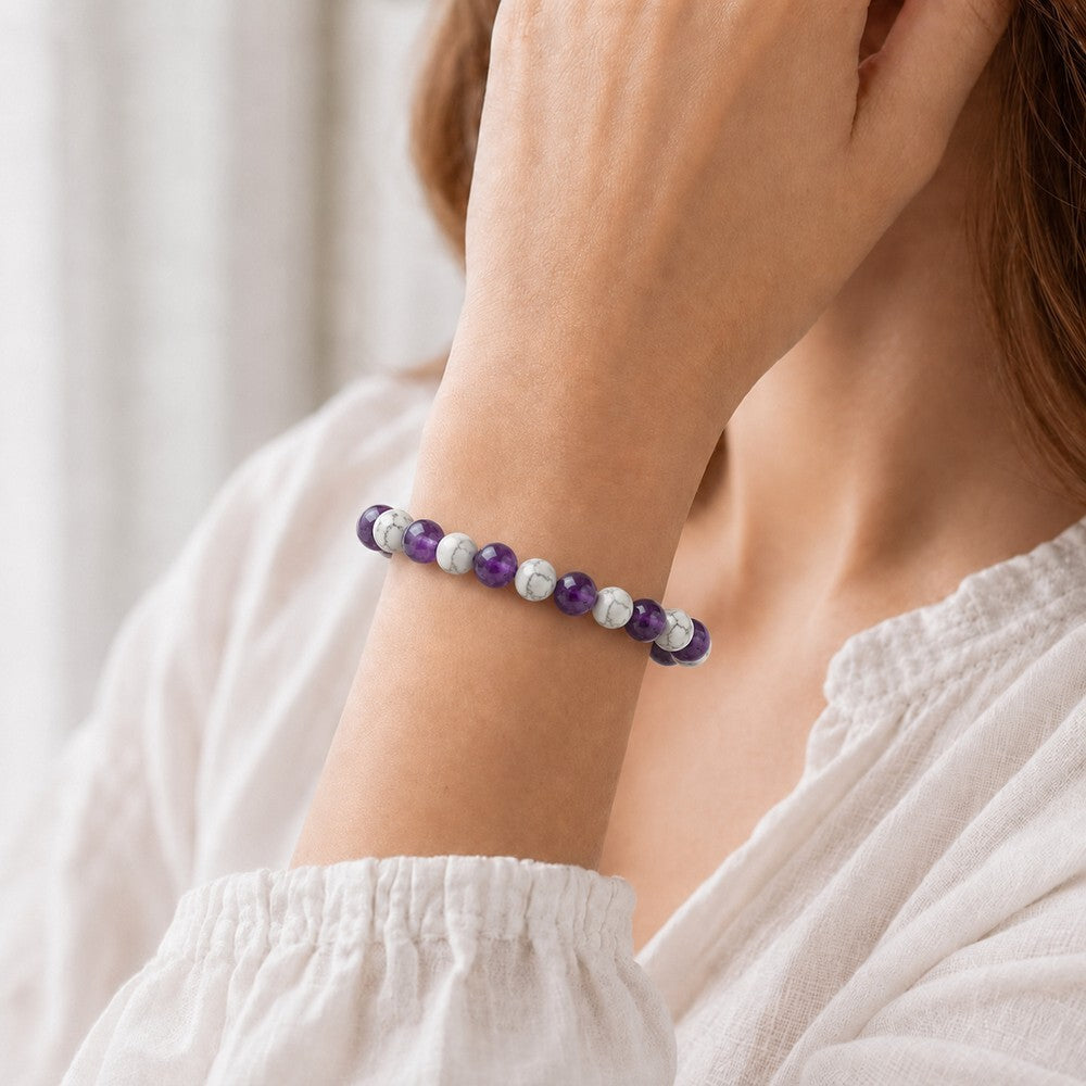 Bracelet "Anti-douleurs" en Howlite et Améthyste