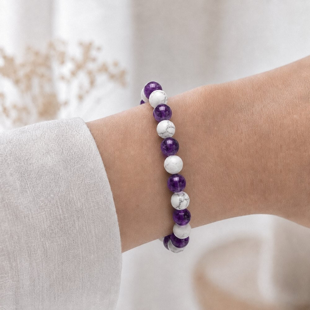 Bracelet "Anti-douleurs" en Howlite et Améthyste