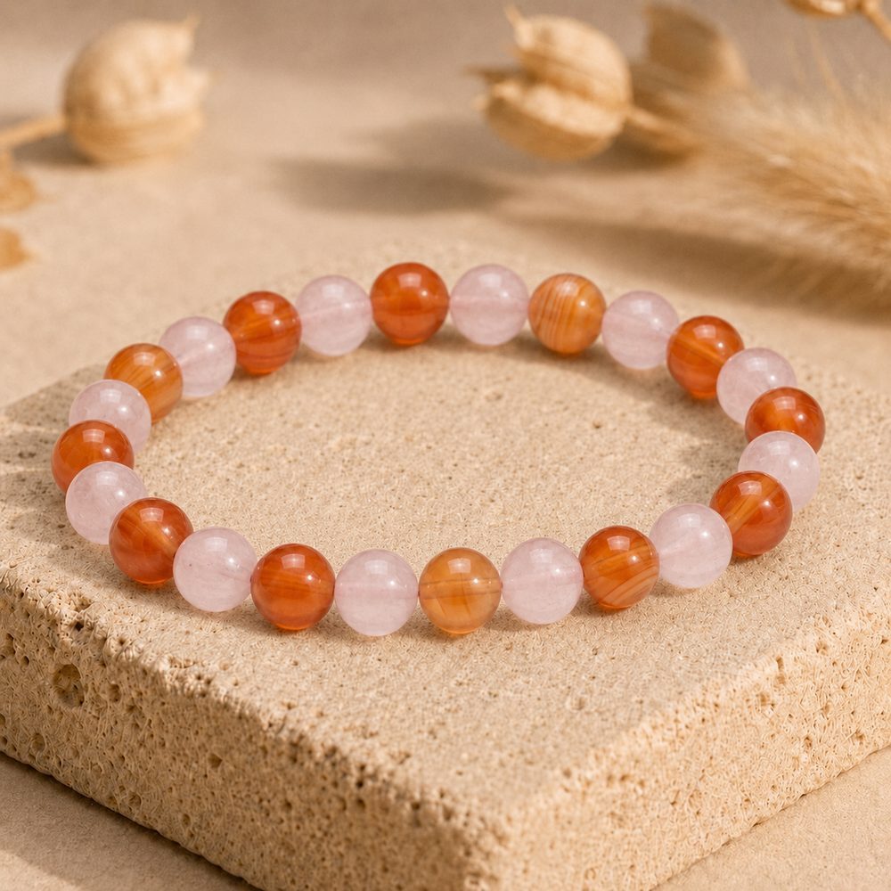 Bracelet "Fertilité" Mix en Cornaline et Quartz Rose