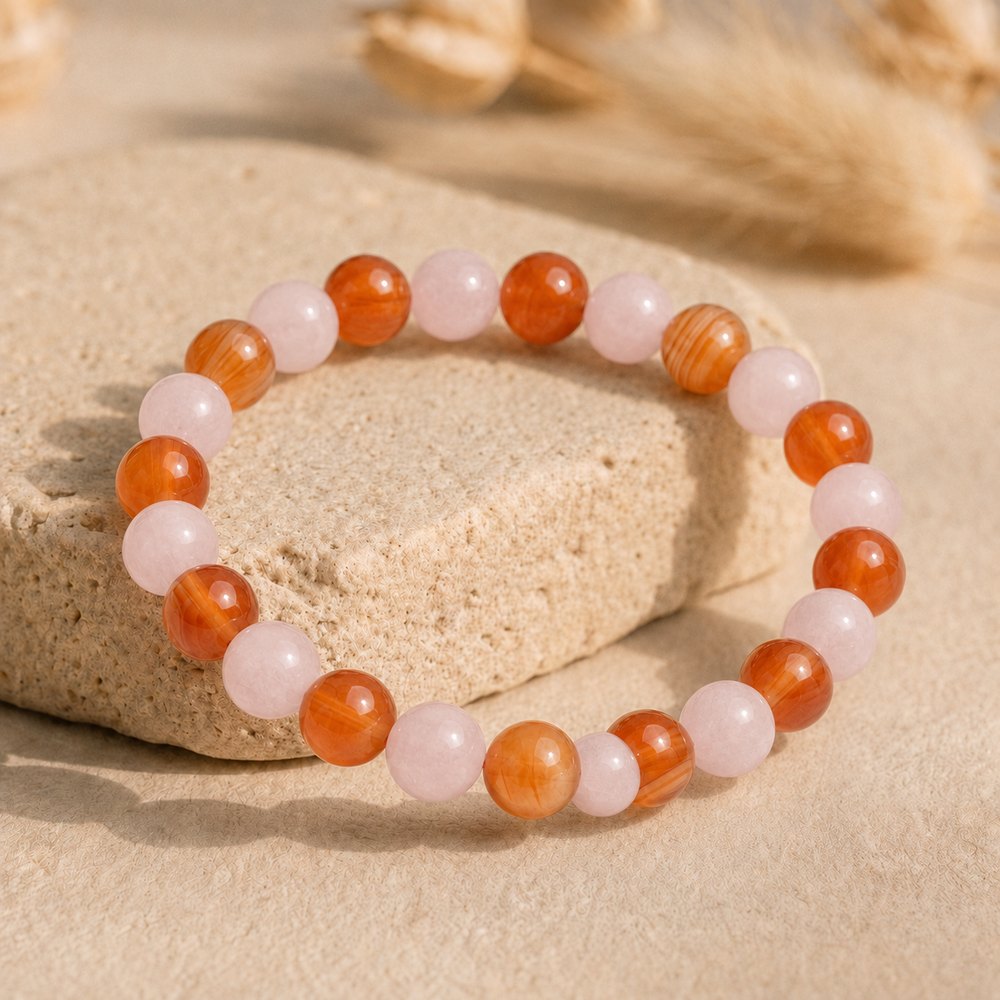 Bracelet "Fertilité" Mix en Cornaline et Quartz Rose
