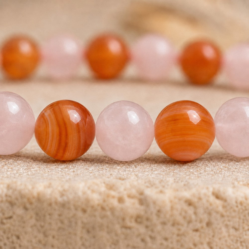 Bracelet "Fertilité" Mix en Cornaline et Quartz Rose