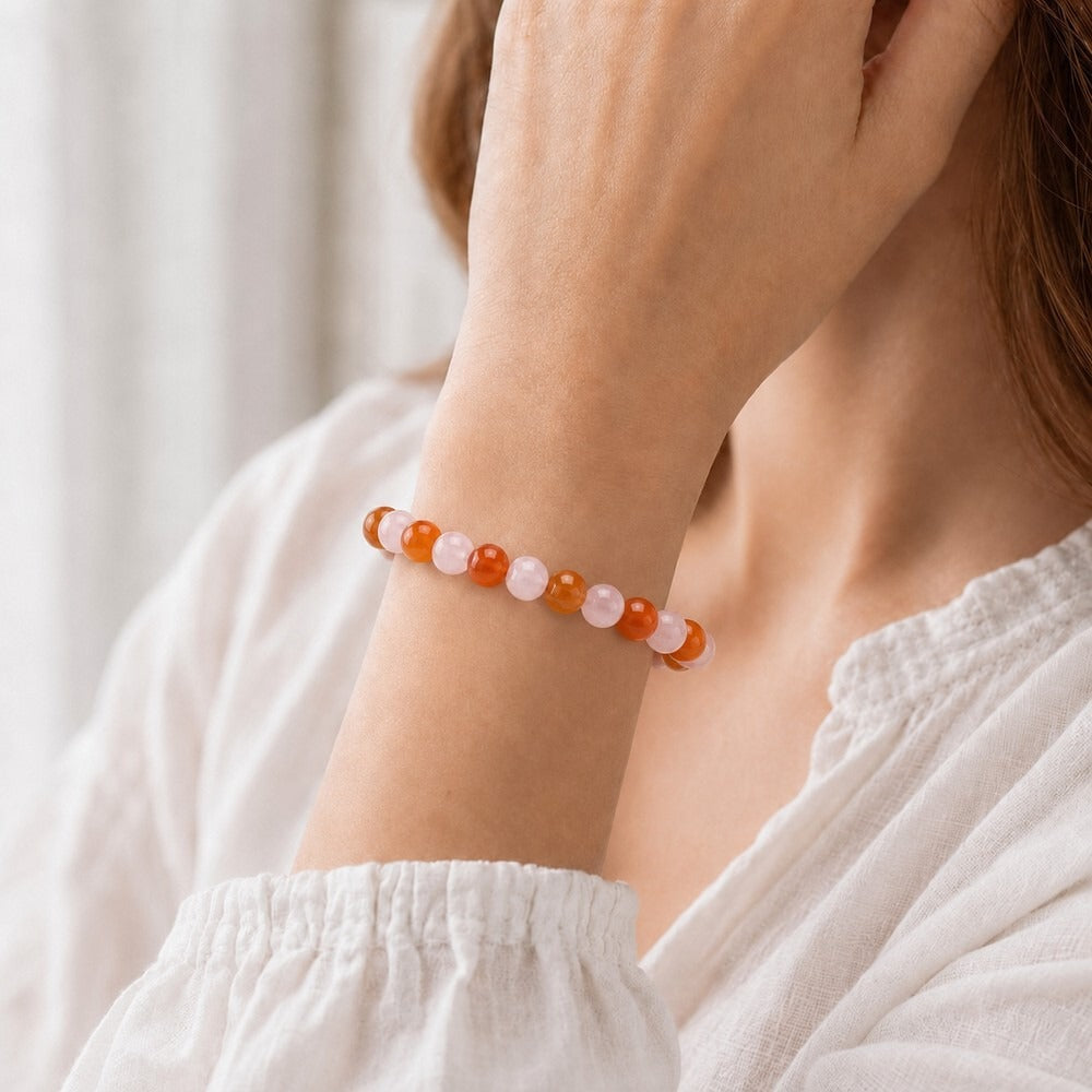 Bracelet "Fertilité" Mix en Cornaline et Quartz Rose