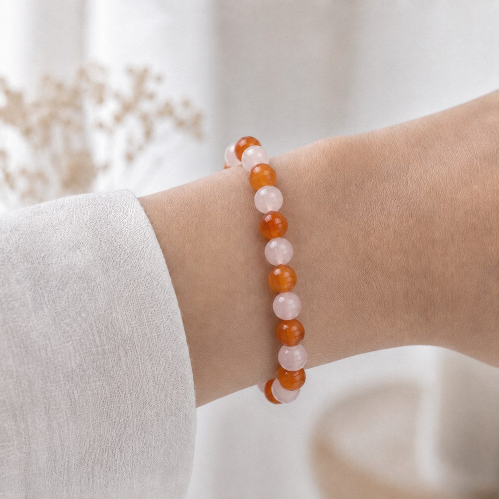 Bracelet "Fertilité" Mix en Cornaline et Quartz Rose