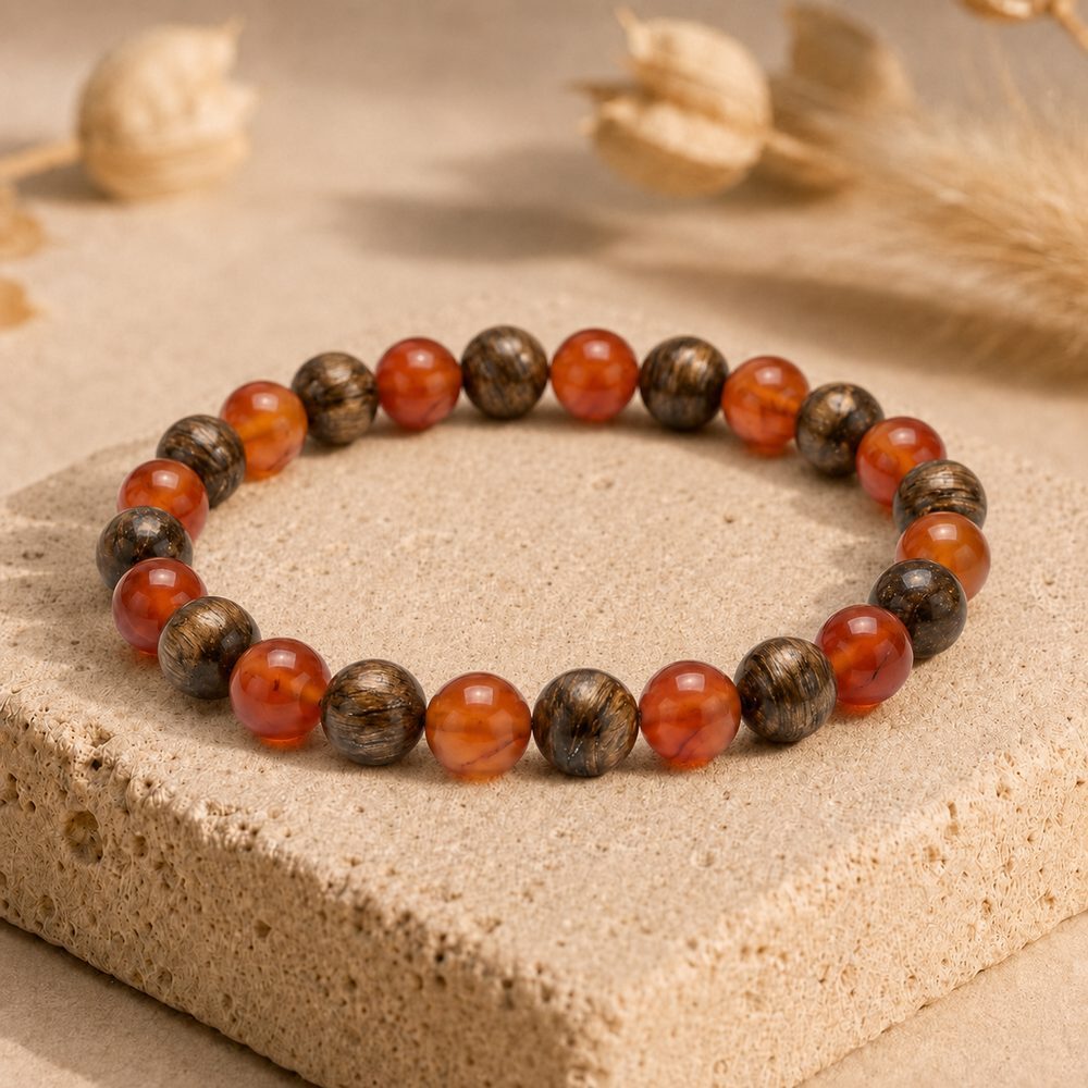Bracelet "Porte Bonheur" Mix en Bronzite et Cornaline