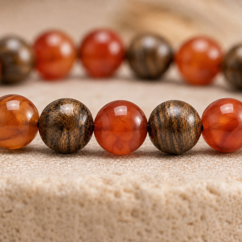 Bracelet "Porte Bonheur" Mix en Bronzite et Cornaline