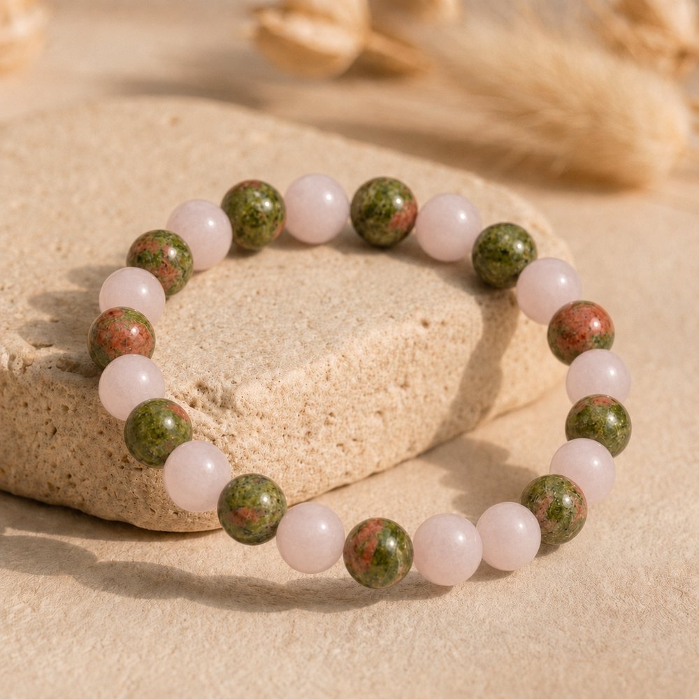 Bracelet "Fertilité" Mix en Quartz Rose & Unakite