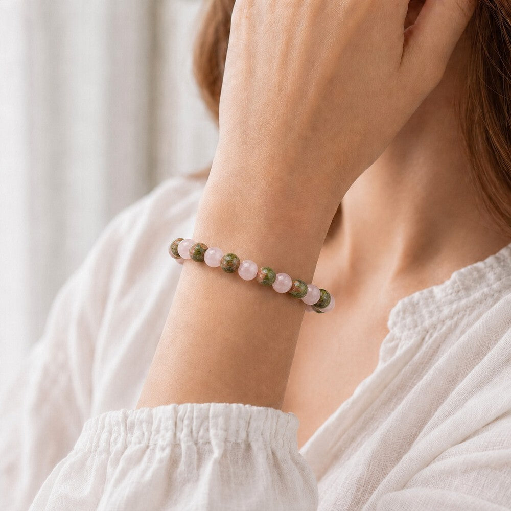Bracelet "Fertilité" Mix en Quartz Rose & Unakite