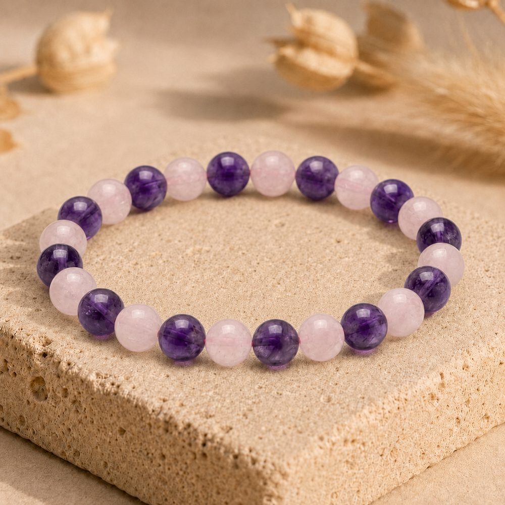 Bracelet "Grossesse" Mix en Améthyste et Quartz Rose