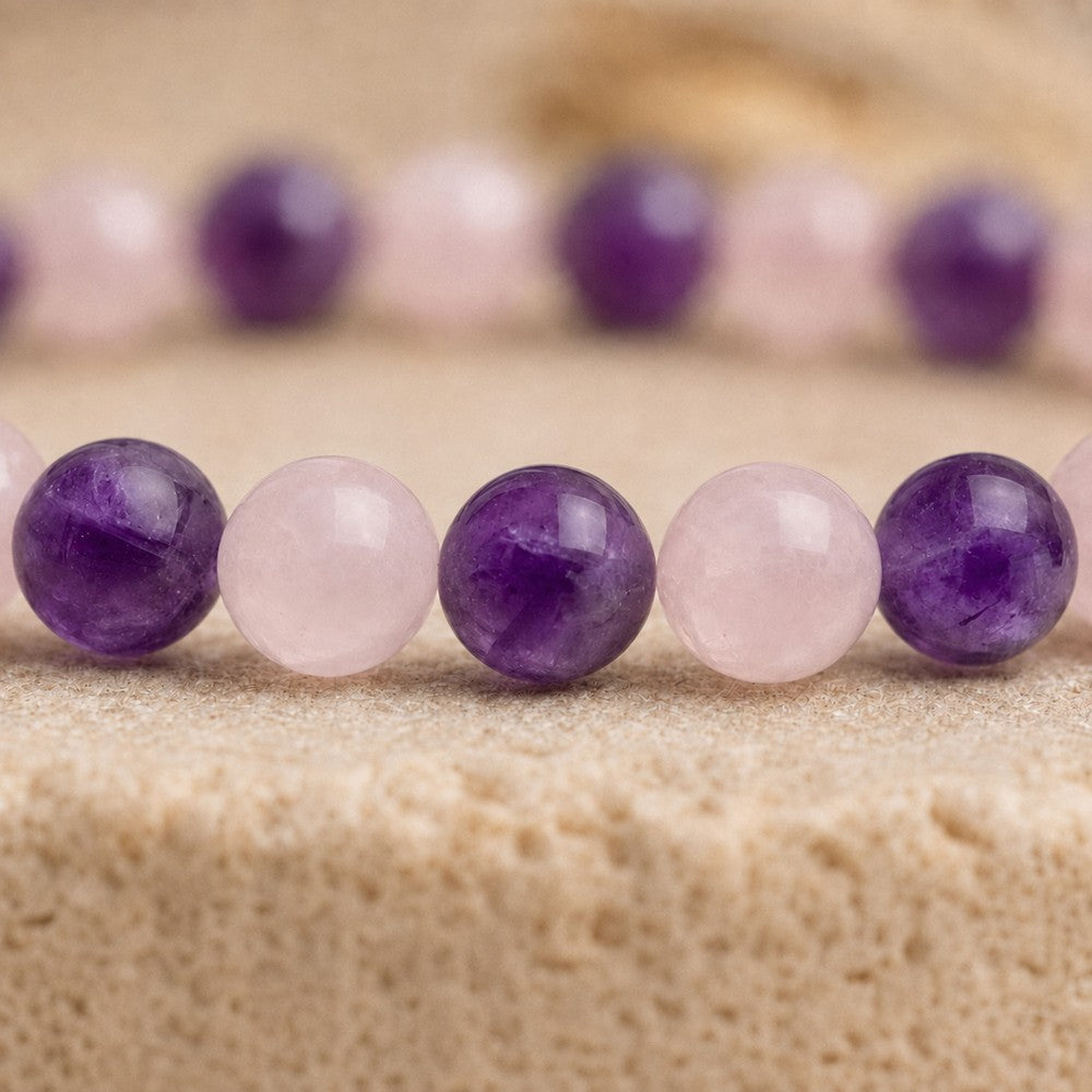Bracelet "Grossesse" Mix en Améthyste et Quartz Rose