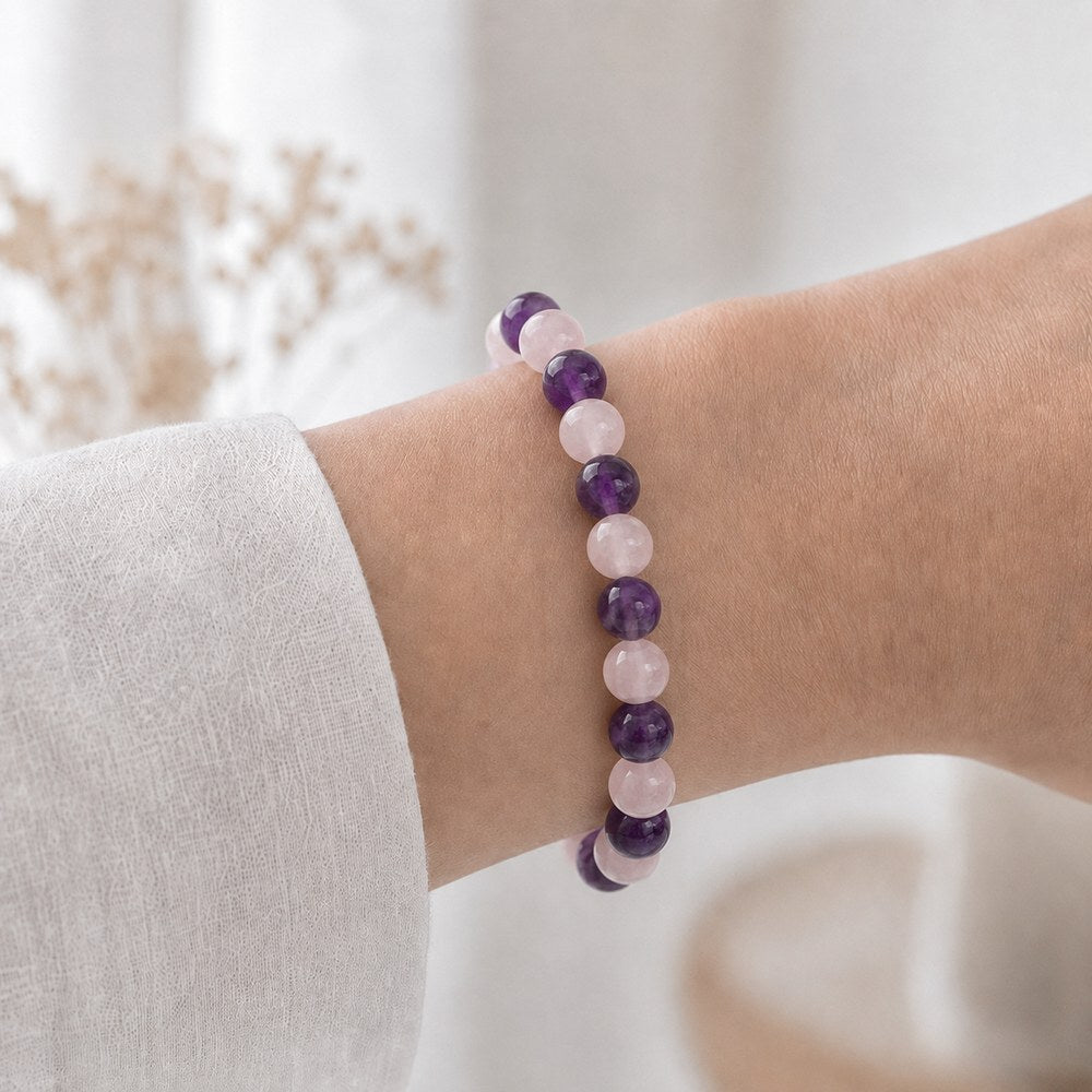 Bracelet "Grossesse" Mix en Améthyste et Quartz Rose