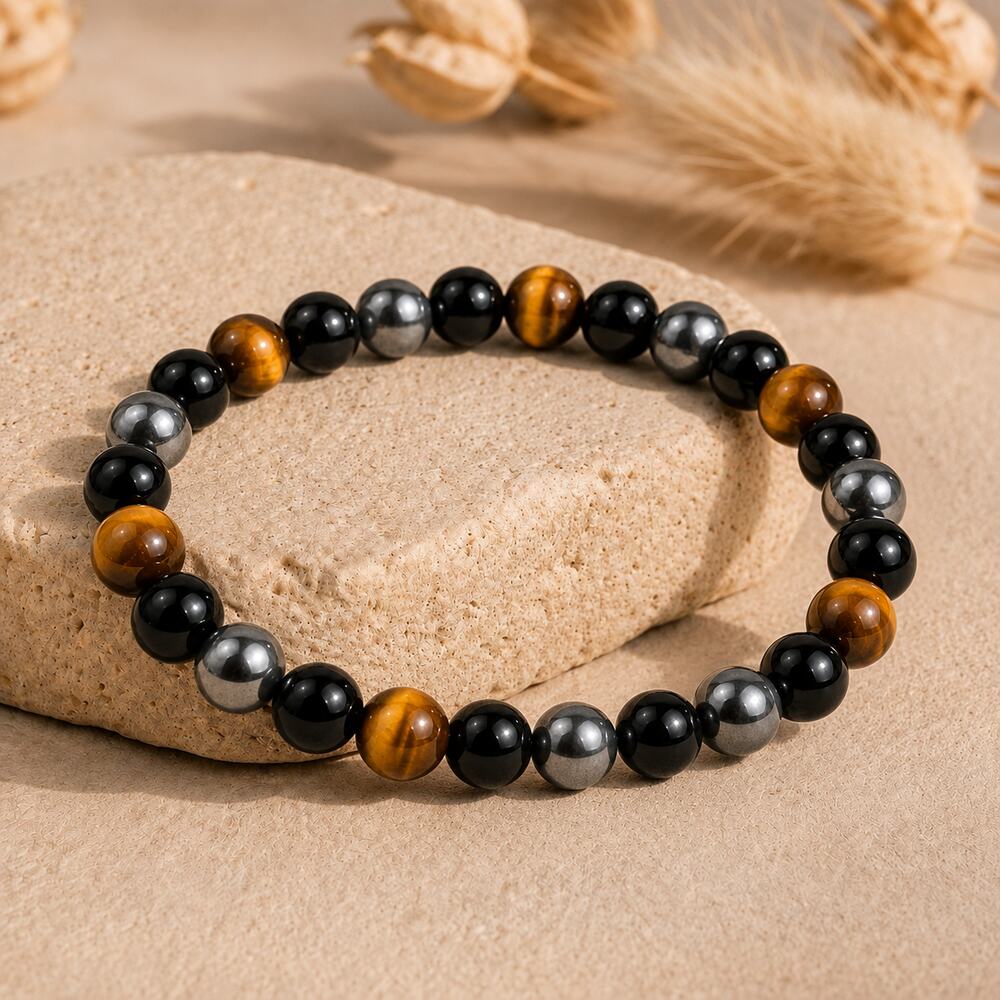 Bracelet "Protection Triple" en Hematite, Oeil-de-Tigre et Obsidienne