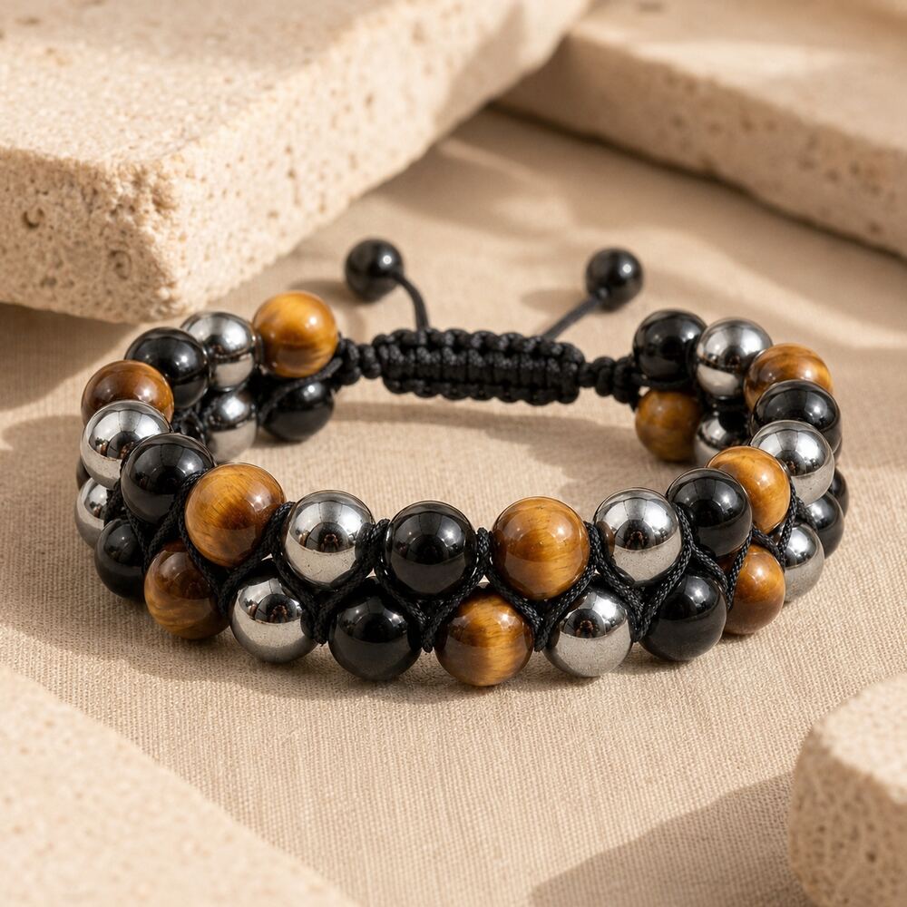 Bracelet "Protection Triple" en Hematite, Oeil-de-Tigre et Obsidienne - Homme 2