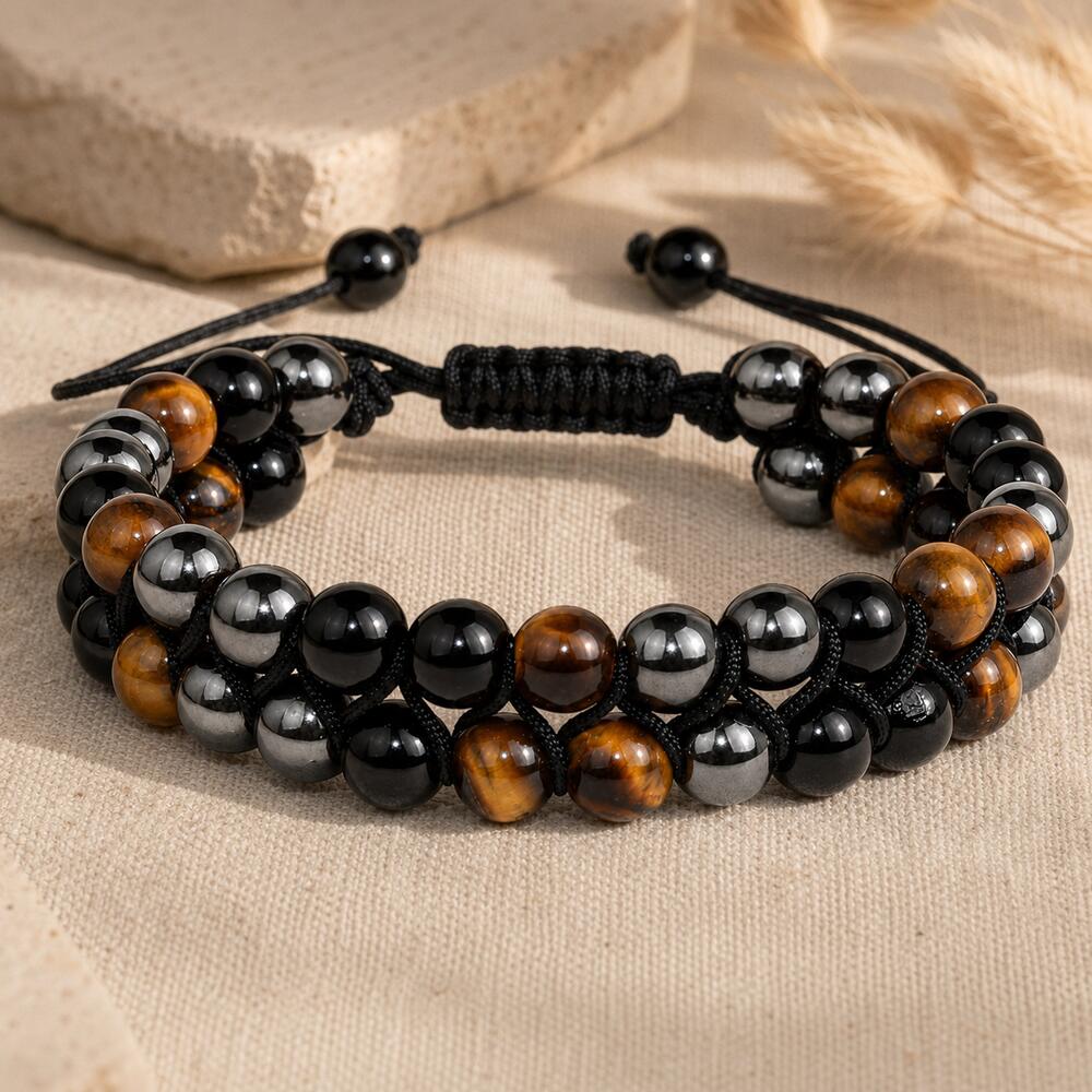 Bracelet "Protection Triple" en Hematite, Oeil-de-Tigre et Obsidienne - Homme