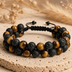 Bracelet "Protection et Confiance" en Oeil-de-Tigre & Pierre de Lave - Homme