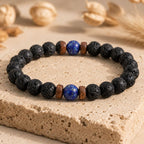 Bracelet "Contrôle & Reconstruction" en Lapis Lazuli & Pierre de Lave Homme