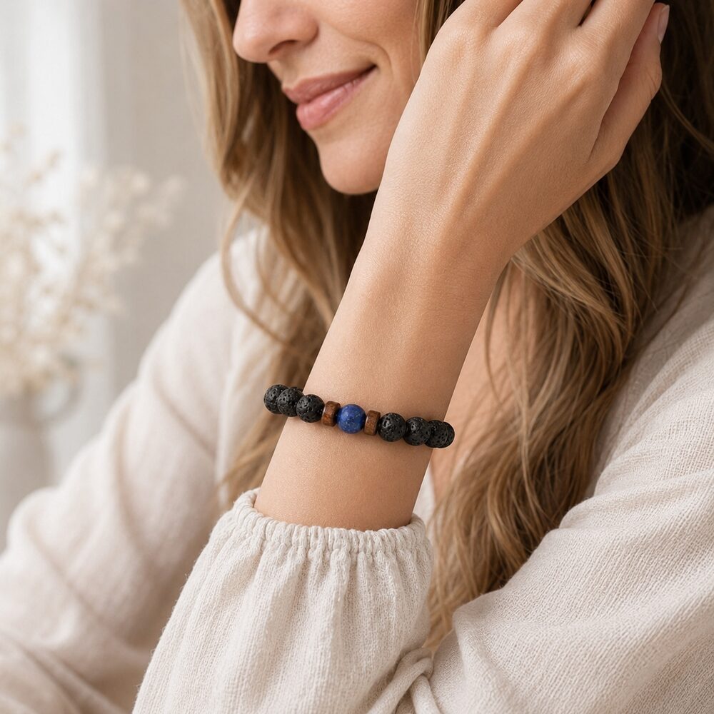 Bracelet "Contrôle & Reconstruction" en Lapis Lazuli & Pierre de Lave Homme