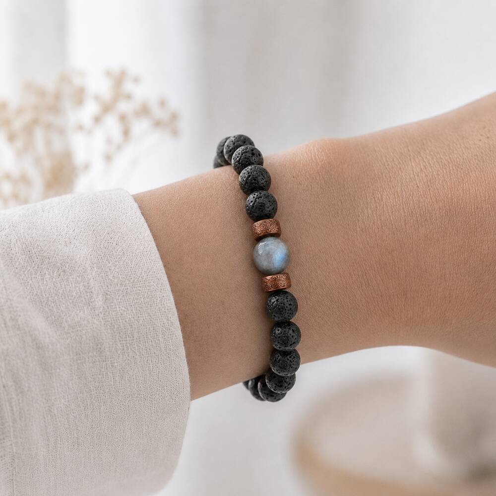 Bracelet "Protection & Reconstruction" en Labradorite & Pierre de Lave Homme