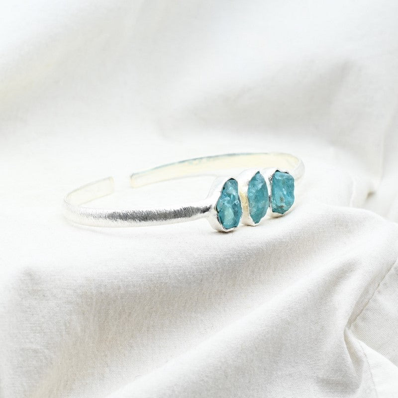 [MODÈLE UNIQUE] Bracelet "Motivation" en Apatite Bleue & Argent 925 - Pièce de Bijouterie - REF7