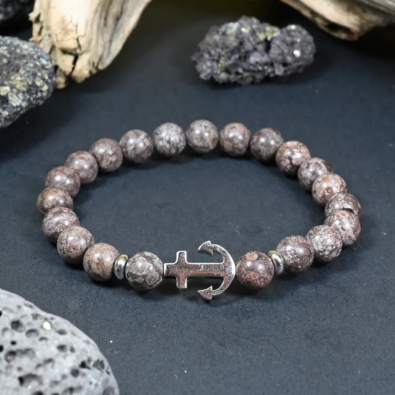 Bracelet Homme Jaspe Léopard - Courage et Stabilité Ancre