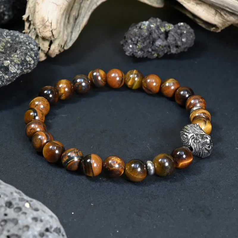 Bracelet Homme Oeil de Tigre - Confiance, Courage & Leadership Lion